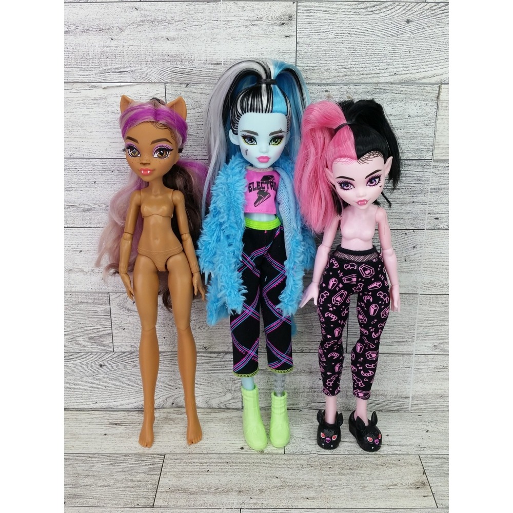 Monster High Doll Lot 3 Creepover Party Draculaura Clawdeen Wolf Frankie Stein